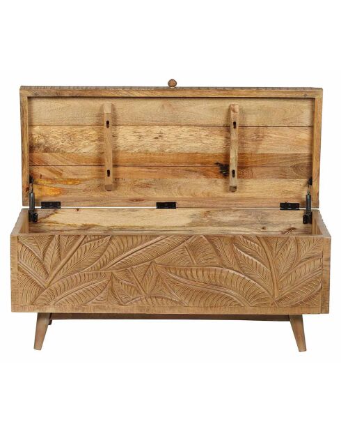 Grand coffre sculpté manguier floria marron - 100x40x45 cm