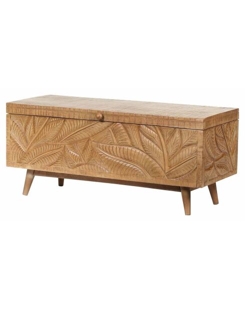 Grand coffre sculpté manguier floria marron - 100x40x45 cm