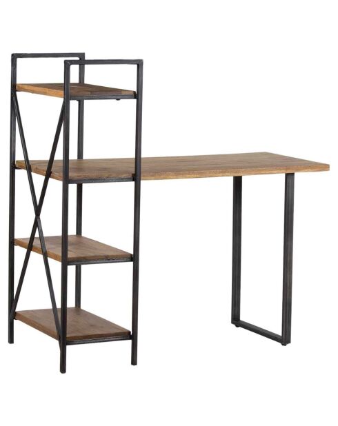 Bureau avec étagère manguier stockholm noir - 130x60x130 cm