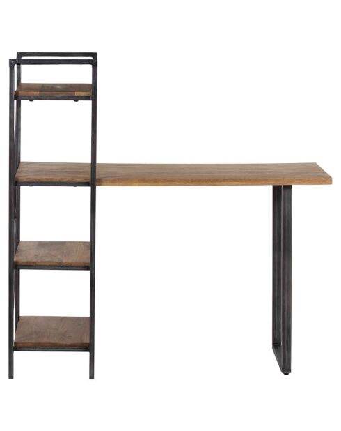 Bureau avec étagère manguier stockholm noir - 130x60x130 cm