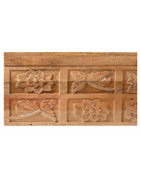 Coffre sculpté bois métal manguier sculture marron - 100x40x45 cm