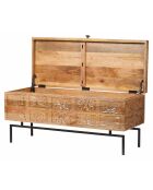 Coffre sculpté bois métal manguier sculture marron - 100x40x45 cm