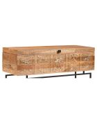 Coffre sculpté bois métal manguier sculture marron - 100x40x45 cm