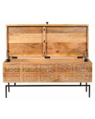 Coffre sculpté bois métal manguier sculture marron - 100x40x45 cm