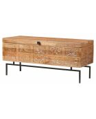 Coffre sculpté bois métal manguier sculture marron - 100x40x45 cm