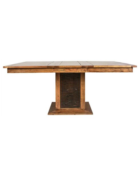 Table à manger carrée bois sculpté bicolore acacia maya brun/miel - 130x130x76 cm