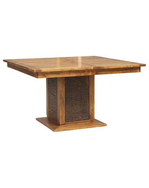 Table à manger carrée bois sculpté bicolore acacia maya brun/miel - 130x130x76 cm