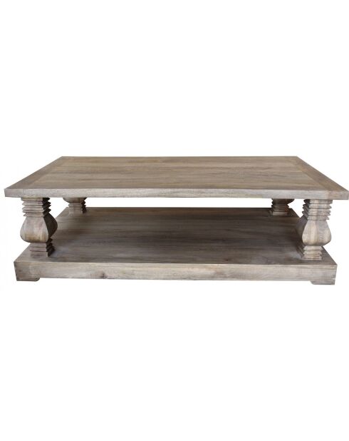 Table basse rectangulaire double plateau manguier empereur gris vintage - 150x90x45 cm