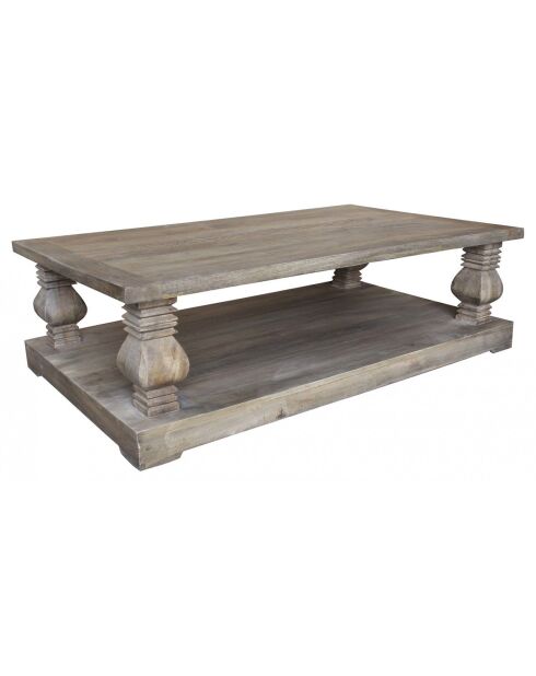 Table basse rectangulaire double plateau manguier empereur gris vintage - 150x90x45 cm