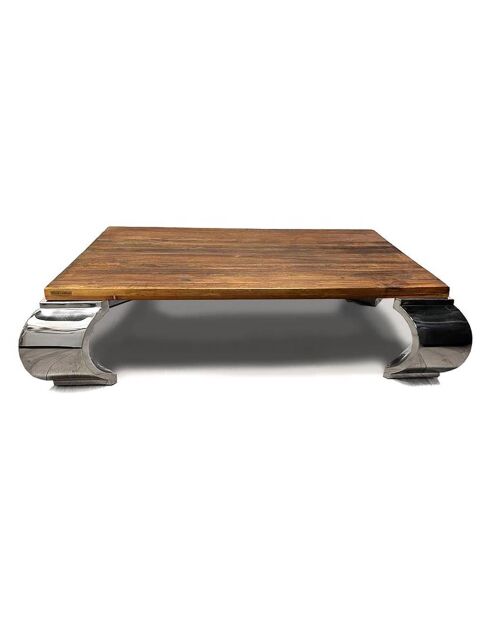 Table basse rectangulaire opium acacia stainless marron - 130x120x35 cm