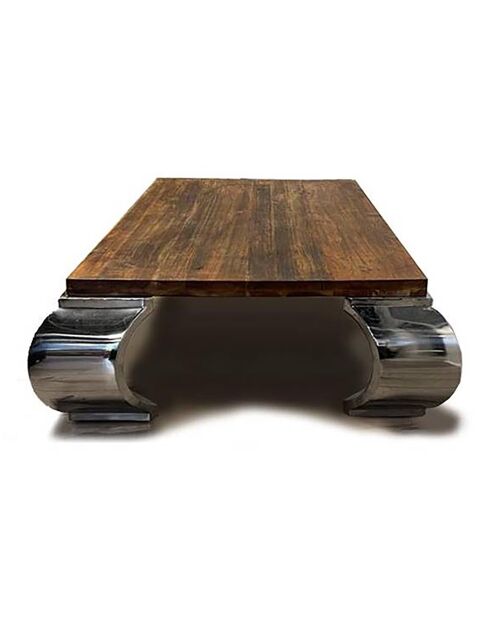 Table basse rectangulaire opium acacia stainless marron - 130x120x35 cm