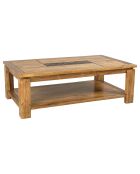 Table basse rectangulaire bois sculpté bicolore acacia maya brun/miel - 120x70x40 cm