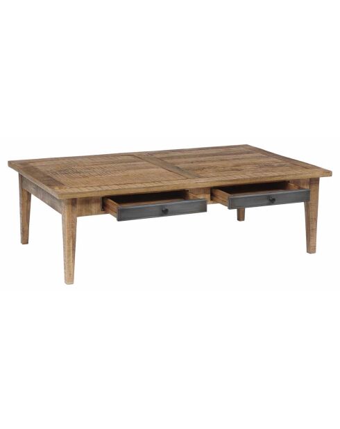 Table basse 4 tiroirs manguier farm brun/miel - 130x80x40 cm