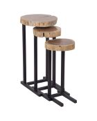 3 Tables basses gigognes acacia et métal naturel - 38x38x70 cm