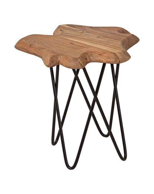 Bout de canapé plateau bois brut acacia racine naturel - 50x50x50 cm