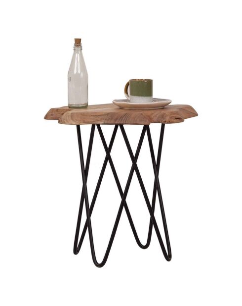Bout de canapé plateau bois brut acacia racine naturel - 50x50x50 cm