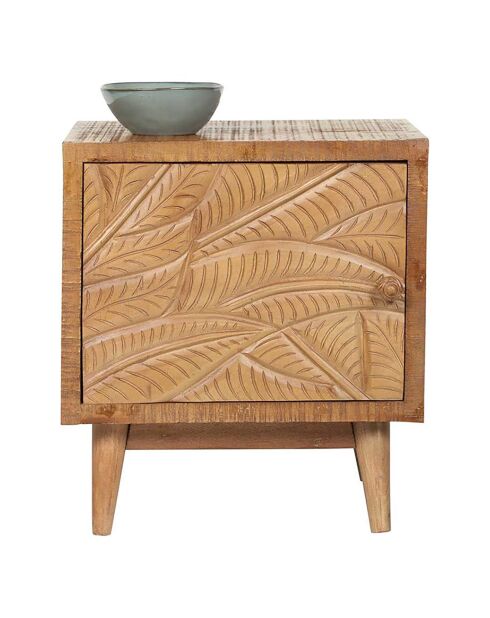 Chevet droit sculpté manguier floria marron - 42x45x50 cm