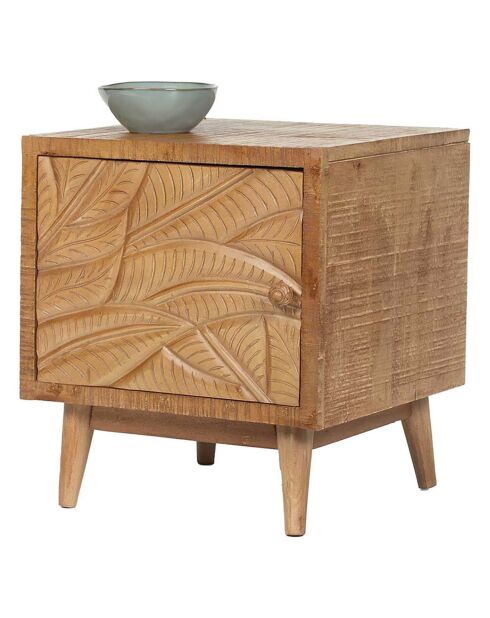 Chevet droit sculpté manguier floria marron - 42x45x50 cm