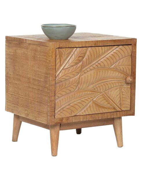 Chevet droit sculpté manguier floria marron - 42x45x50 cm