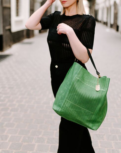 Sebastiana groene leren schoudertas - 38x36x14 cm