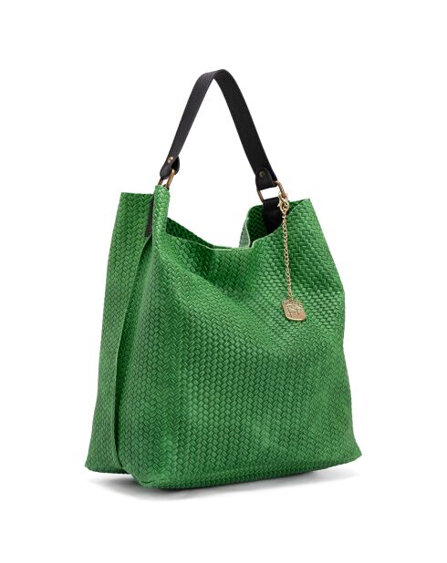 Sebastiana groene leren schoudertas - 38x36x14 cm