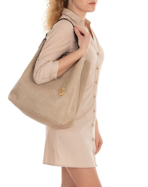 Sebastiana beige leren schoudertas - 38x36x14 cm