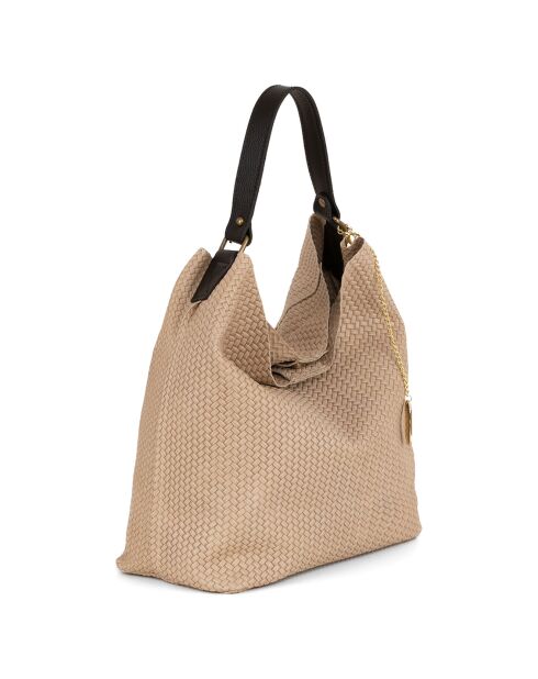 Sebastiana beige leren schoudertas - 38x36x14 cm