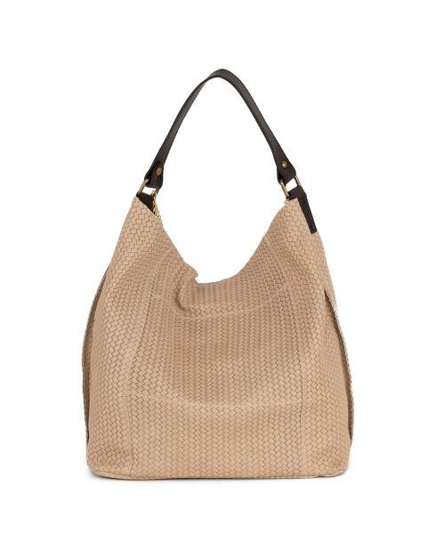 Sebastiana beige leren schoudertas - 38x36x14 cm