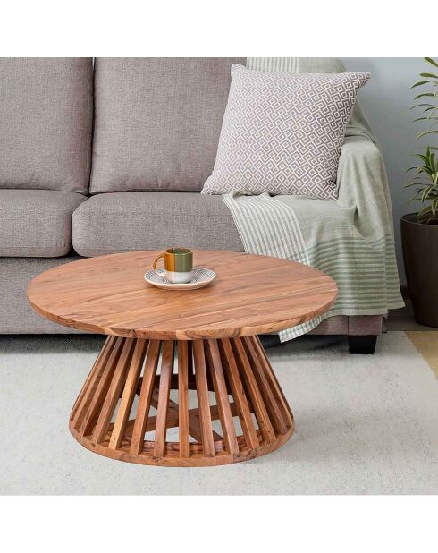 Table basse ronde bois massif acacia kfir naturel ciré - 86x86x40 cm