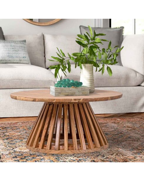 Table basse ronde bois massif acacia kfir naturel ciré - 86x86x40 cm