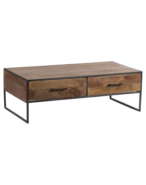 Table basse 2 tiroirs manguier stockholm naturel ciré - 120x60x40 cm