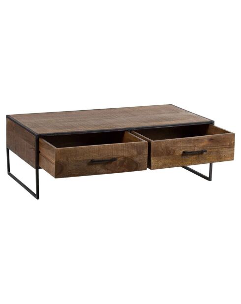 Table basse 2 tiroirs manguier stockholm naturel ciré - 120x60x40 cm