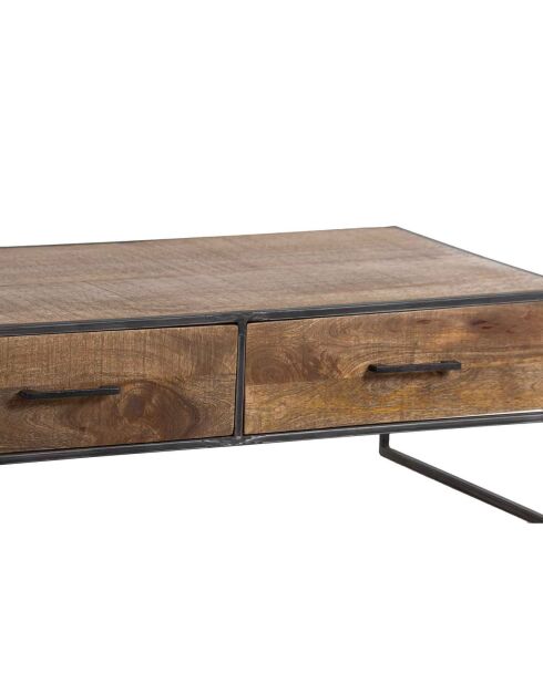 Table basse 2 tiroirs manguier stockholm naturel ciré - 120x60x40 cm