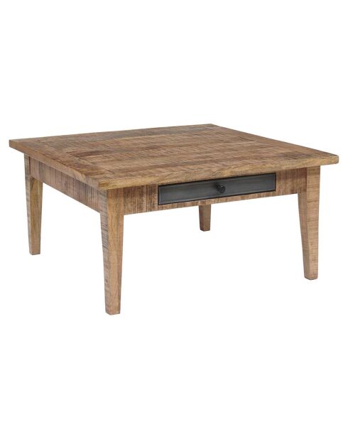 Table basse carrée 2 tiroirs manguier farm brun/miel - 80x80x40 cm