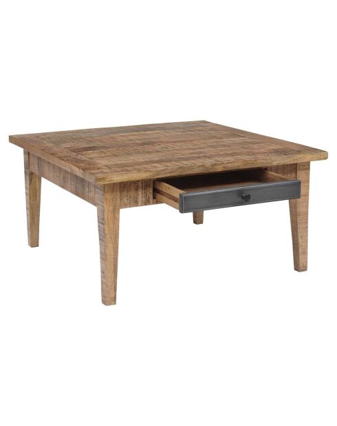 Table basse carrée 2 tiroirs manguier farm brun/miel - 80x80x40 cm