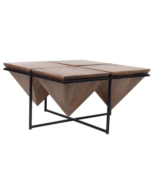 Pyramiden-Couchtisch aus Holz und Metall, Akazie, Sirocco-Braun - 80x80x45 cm