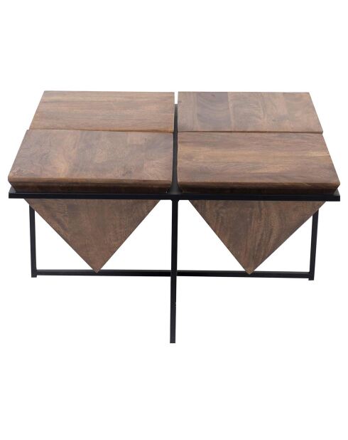 Pyramiden-Couchtisch aus Holz und Metall, Akazie, Sirocco-Braun - 80x80x45 cm