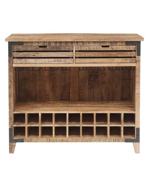 Meuble bar 2 tiroirs manguier farm brun/miel - 115x45x100 cm
