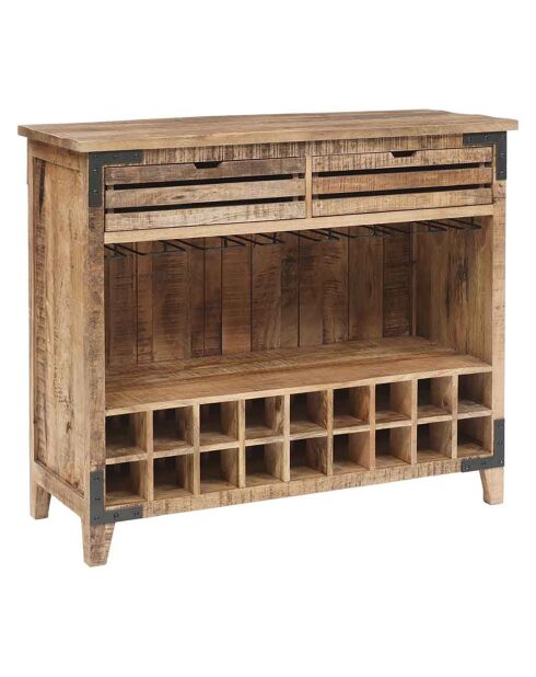 Meuble bar 2 tiroirs manguier farm brun/miel - 115x45x100 cm