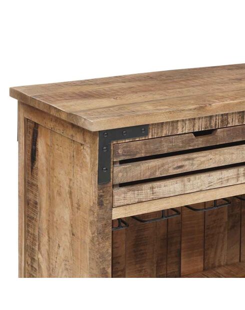 Meuble bar 2 tiroirs manguier farm brun/miel - 115x45x100 cm