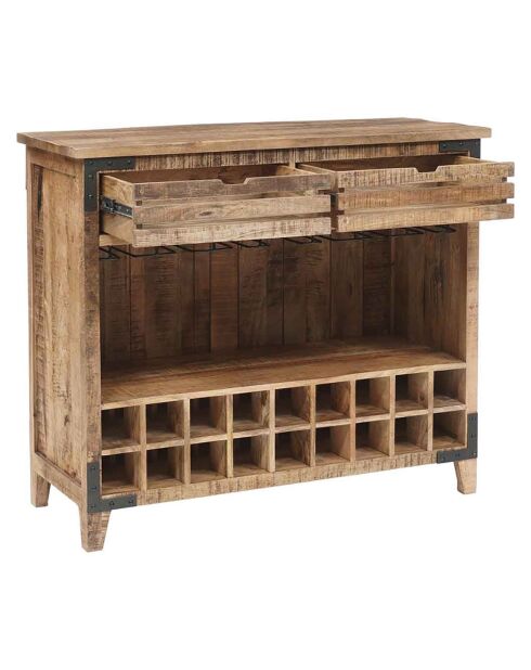 Meuble bar 2 tiroirs manguier farm brun/miel - 115x45x100 cm