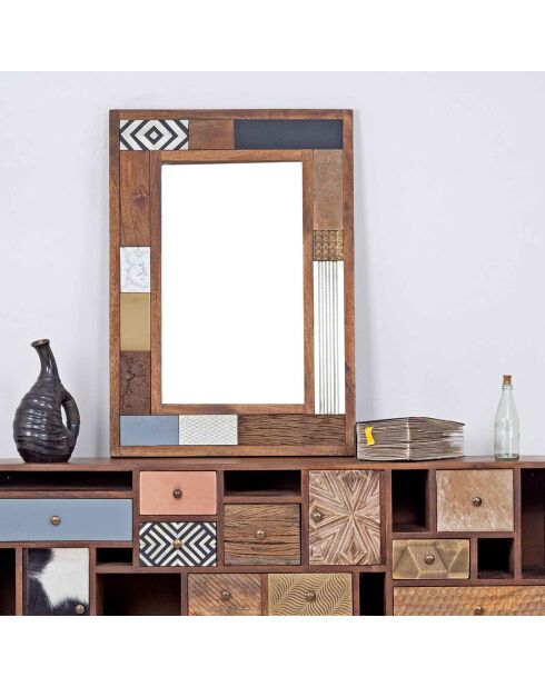 Miroir peau de vache bois sculpté manguier terranova marron - 100x4x70 cm