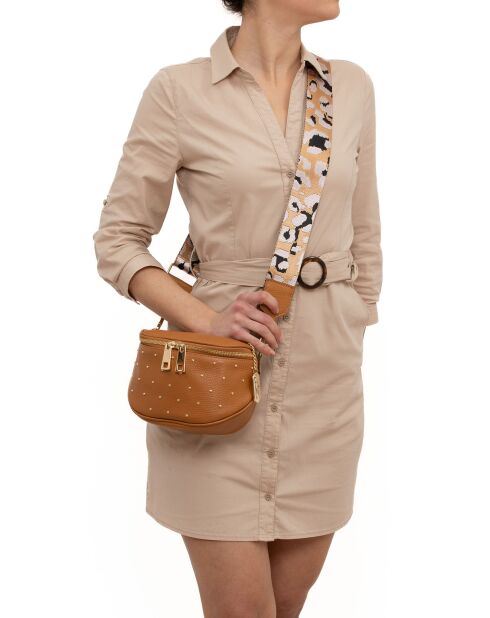 Bruine leren heuptasje van Domenica - 19x15x8 cm