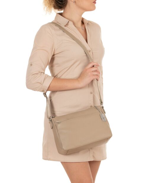 Bandolera Orlanda de piel color topo - 29x23x12 cm