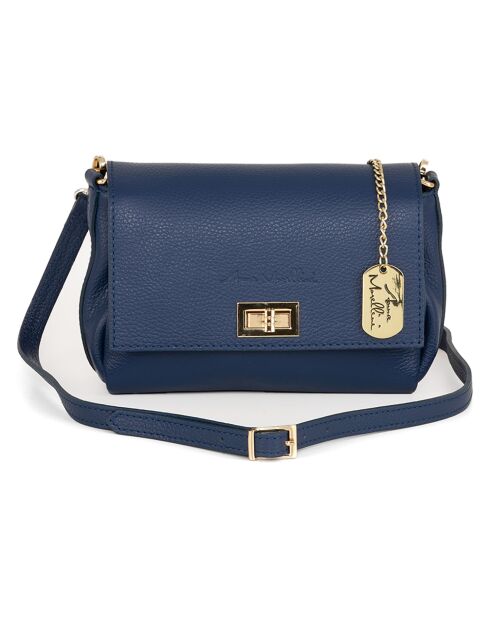 Matalia blauwe leren schoudertas - 22x17x9 cm