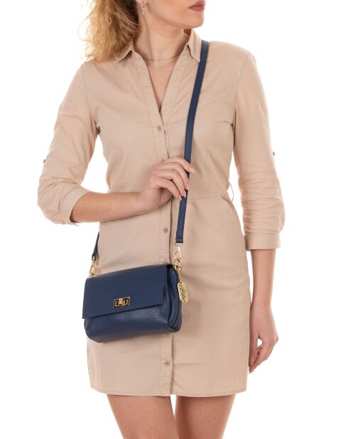 Matalia blauwe leren schoudertas - 22x17x9 cm