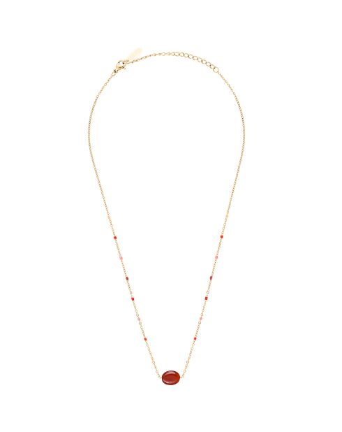 Collier en plaqué Or jaune & Cornaline rouge