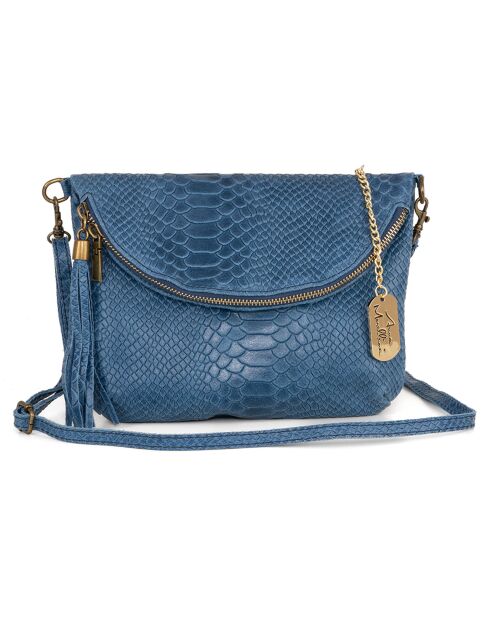 Lydia blauwe leren schoudertas - 22x18x2 cm