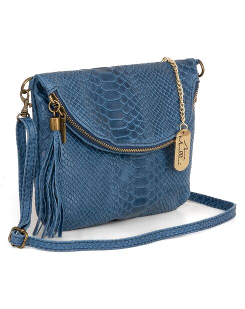 Lydia blauwe leren schoudertas - 22x18x2 cm