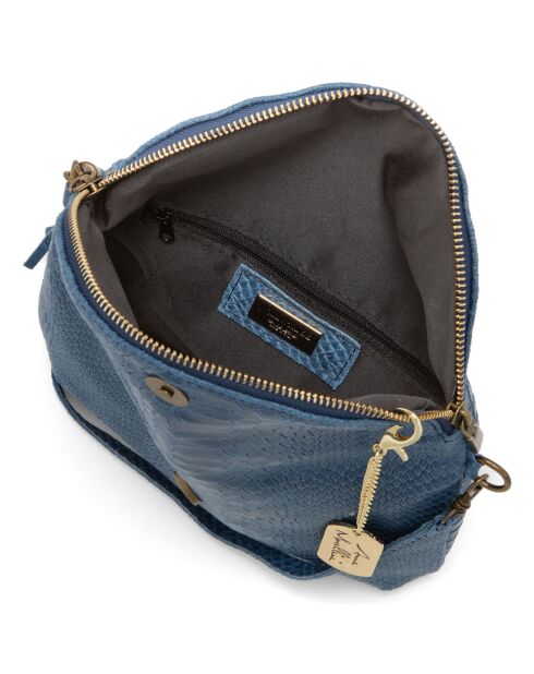 Lydia blauwe leren schoudertas - 22x18x2 cm